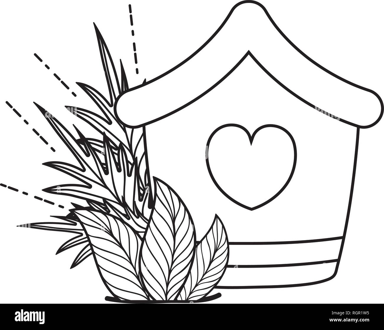 cute birdhouse wooden with leafs Stock Vector Image & Art - Alamy