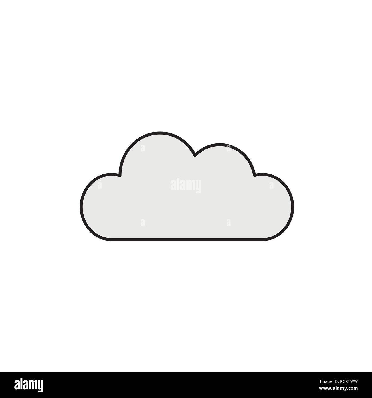 Flat design style vector illustration of cloud symbol icon on white background. Colored, black outlines. Stock Vector