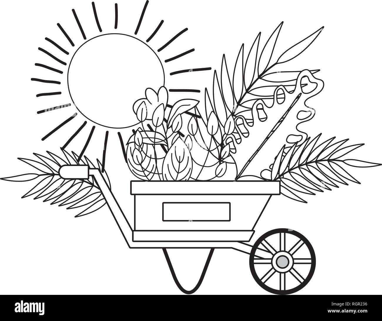 cute wheelbarrow gardening with flowers and sun Stock Vector Image ...