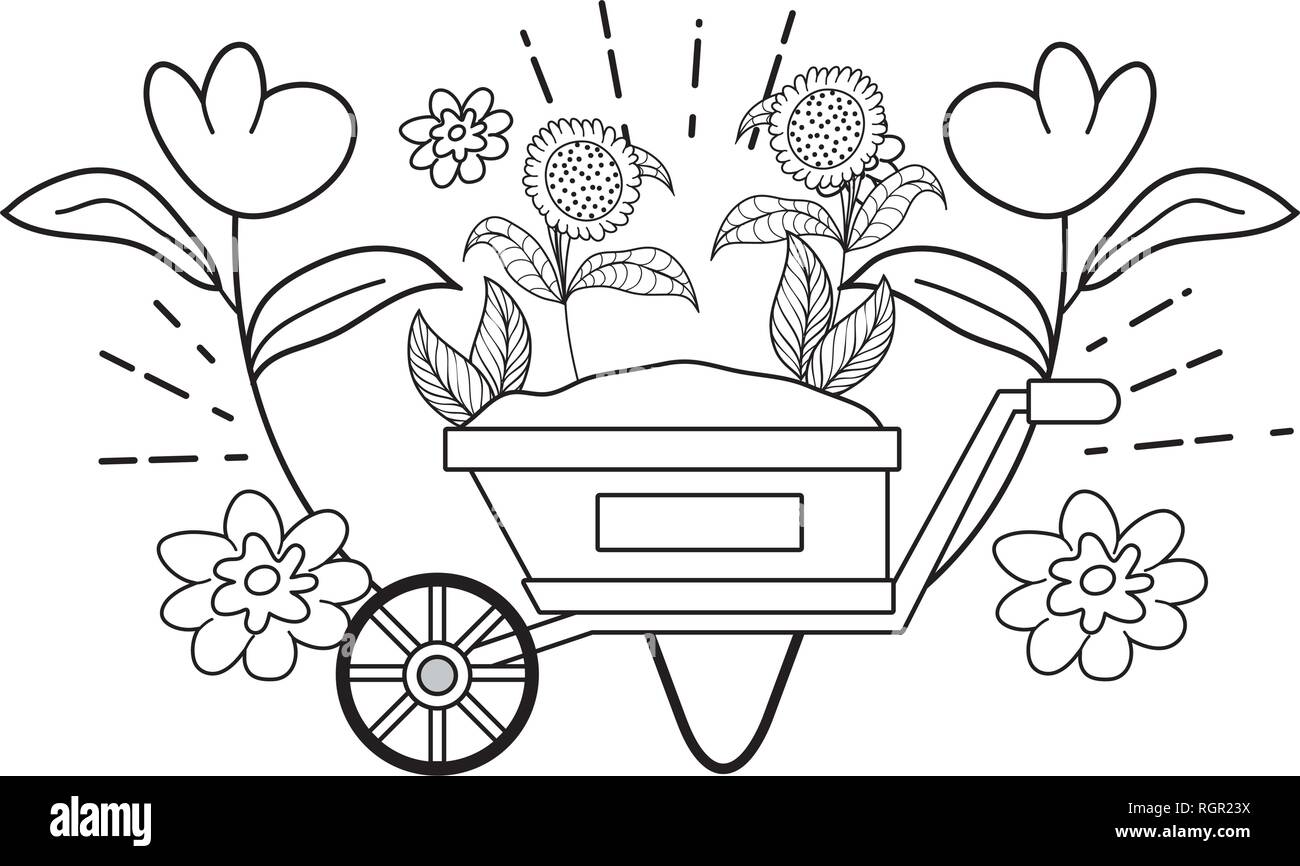 cute wheelbarrow gardening with flowers garden Stock Vector Image & Art ...