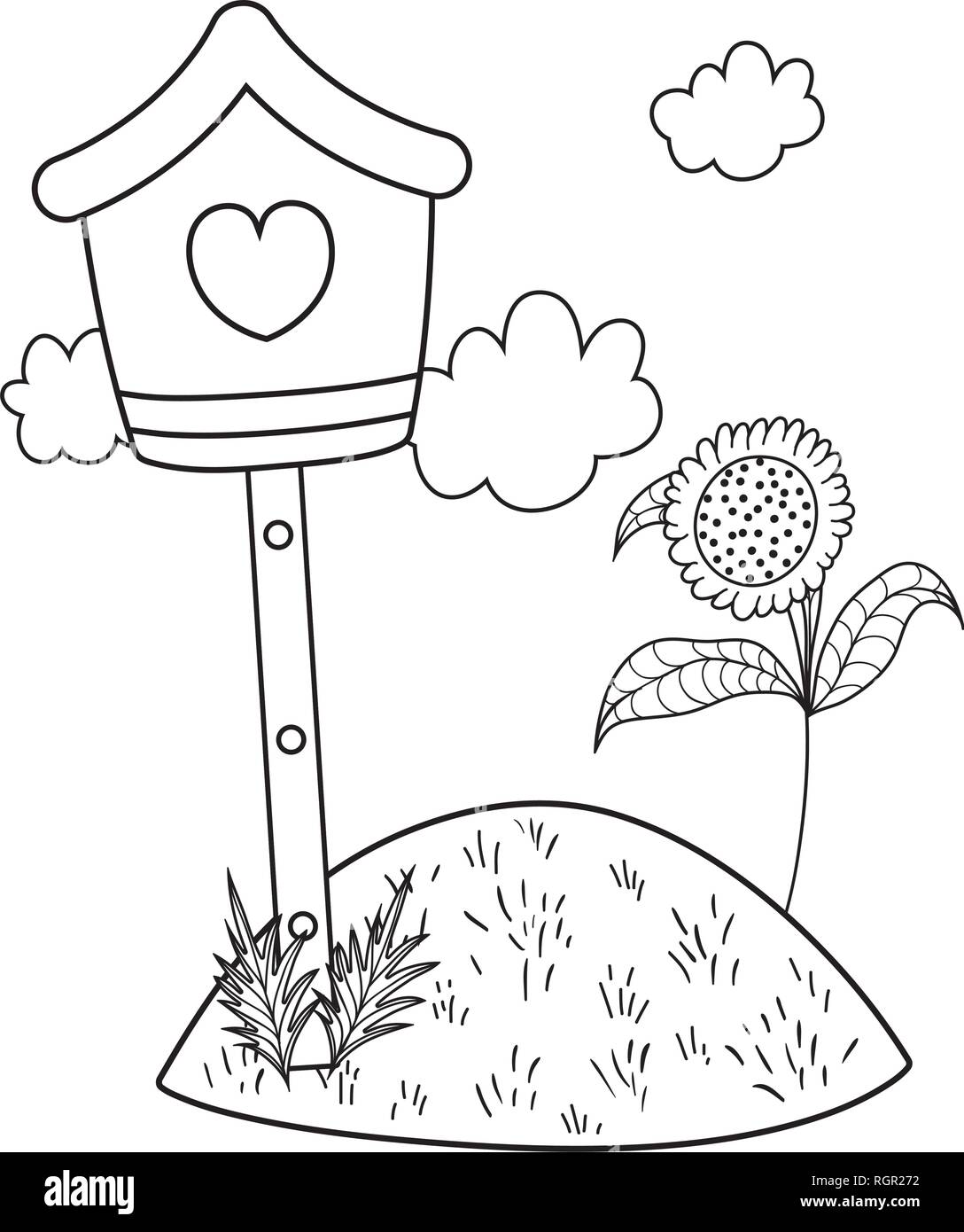 cute birdhouse wooden with garden scene Stock Vector Image & Art - Alamy