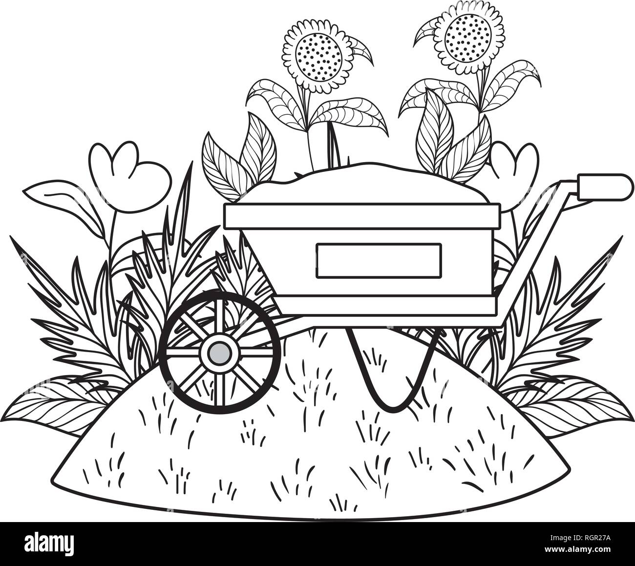 cute wheelbarrow gardening with flowers garden Stock Vector Image & Art ...