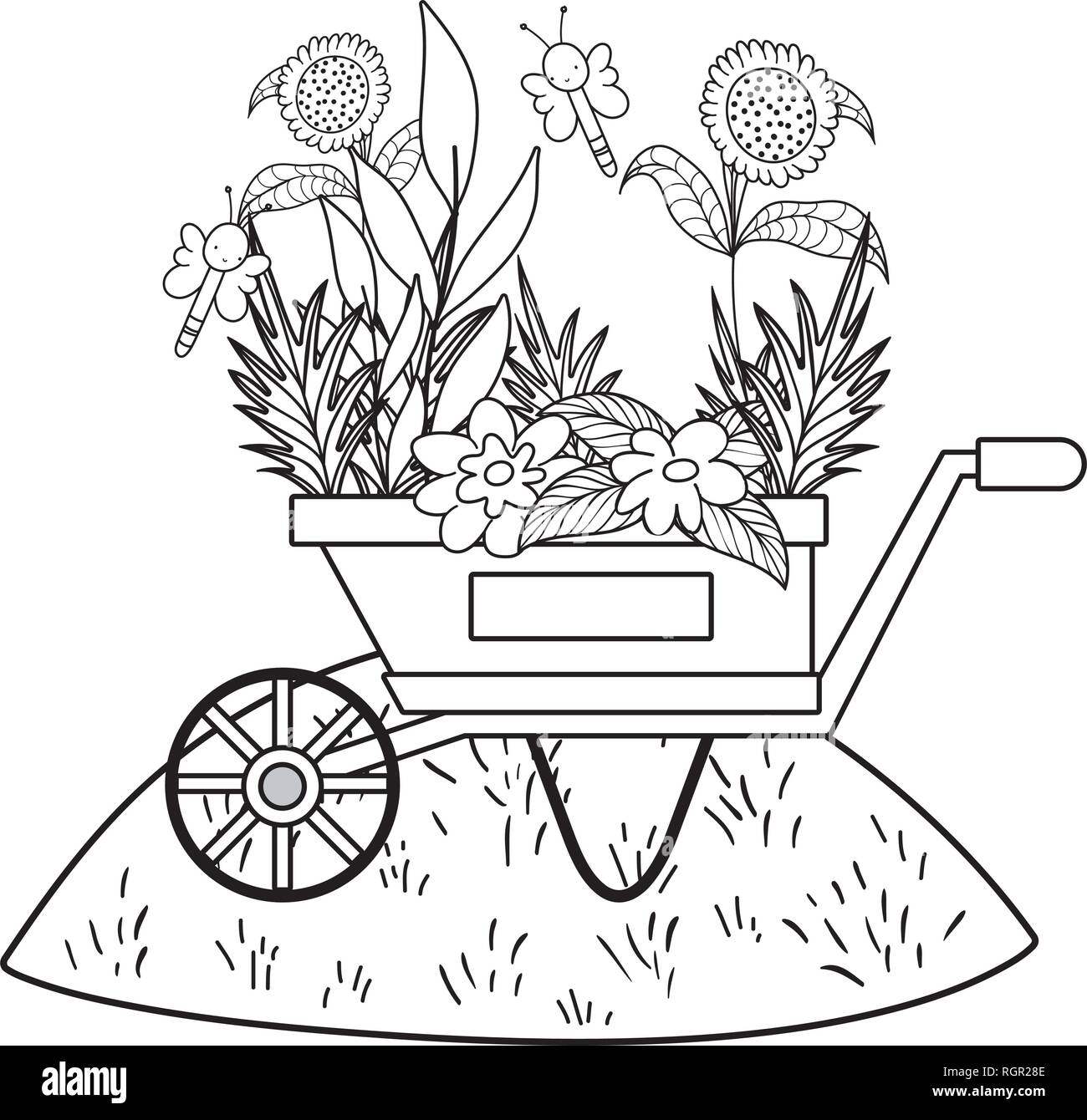 cute wheelbarrow gardening with flowers garden Stock Vector Image & Art ...