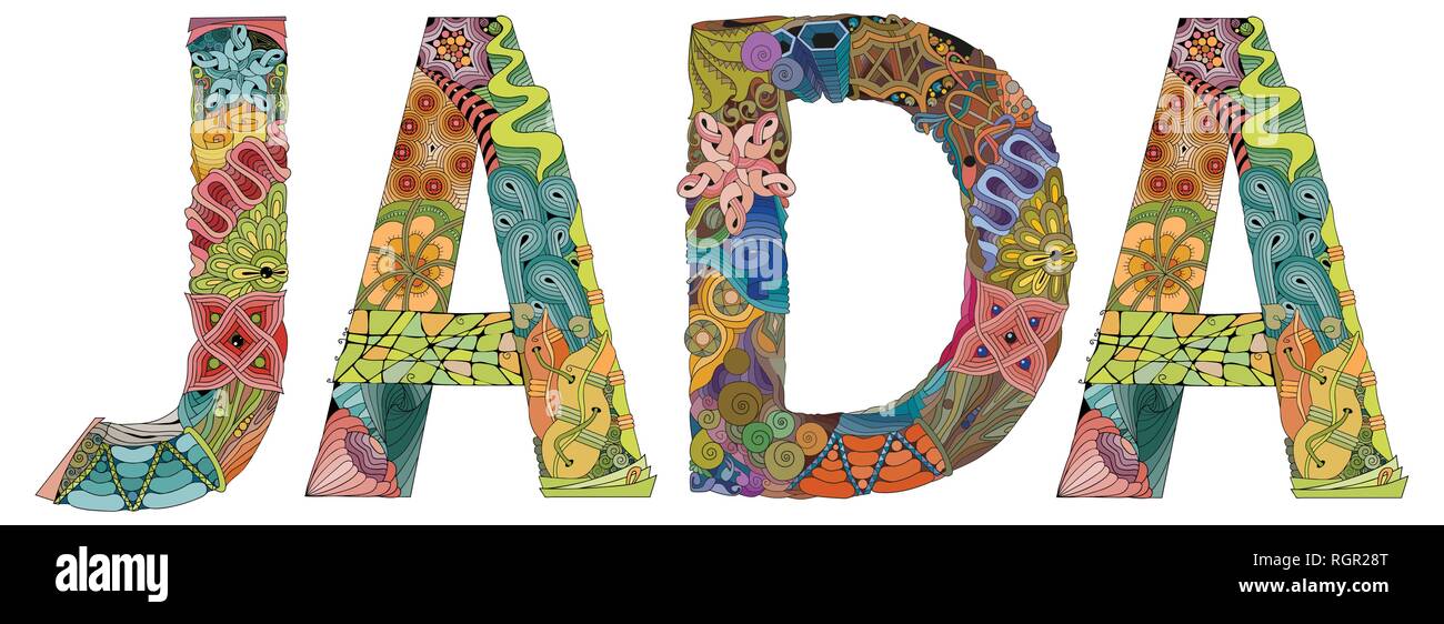 Hand-painted art design. Hand drawn illustration female name Jada for t