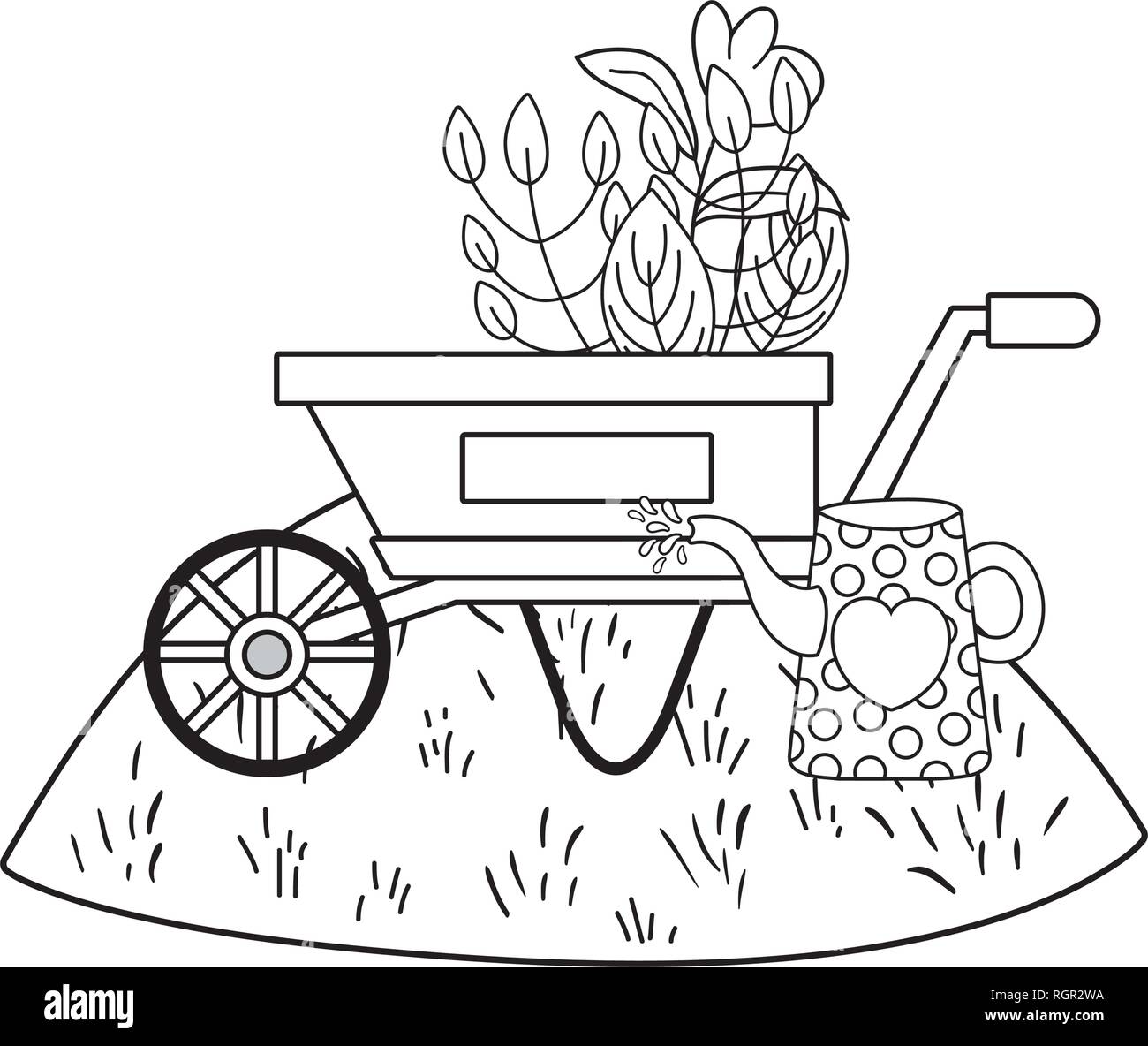cute wheelbarrow gardening with flowers garden Stock Vector Image & Art ...