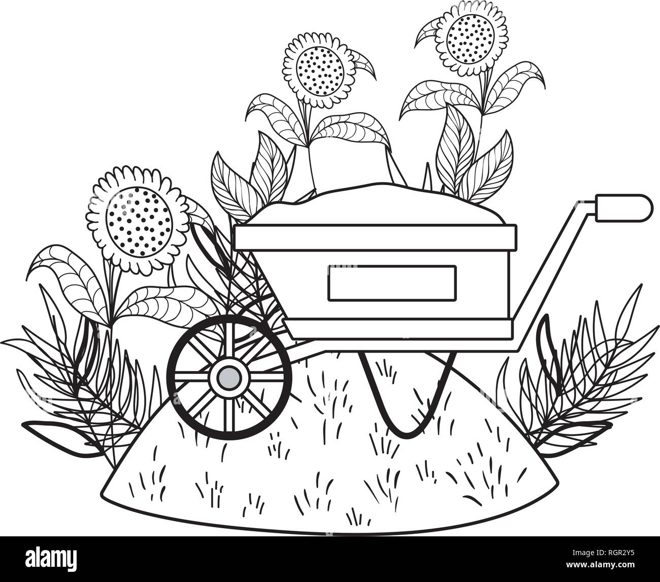 cute wheelbarrow gardening with flowers garden Stock Vector Image & Art ...
