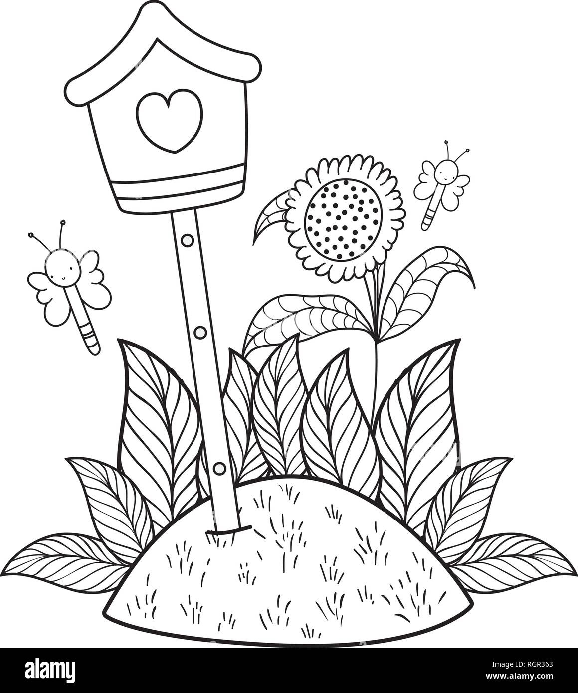 cute birdhouse wooden with leafs Stock Vector Image & Art - Alamy