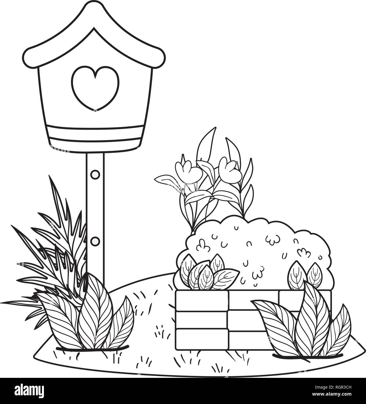 cute birdhouse wooden with garden scene Stock Vector Image & Art - Alamy