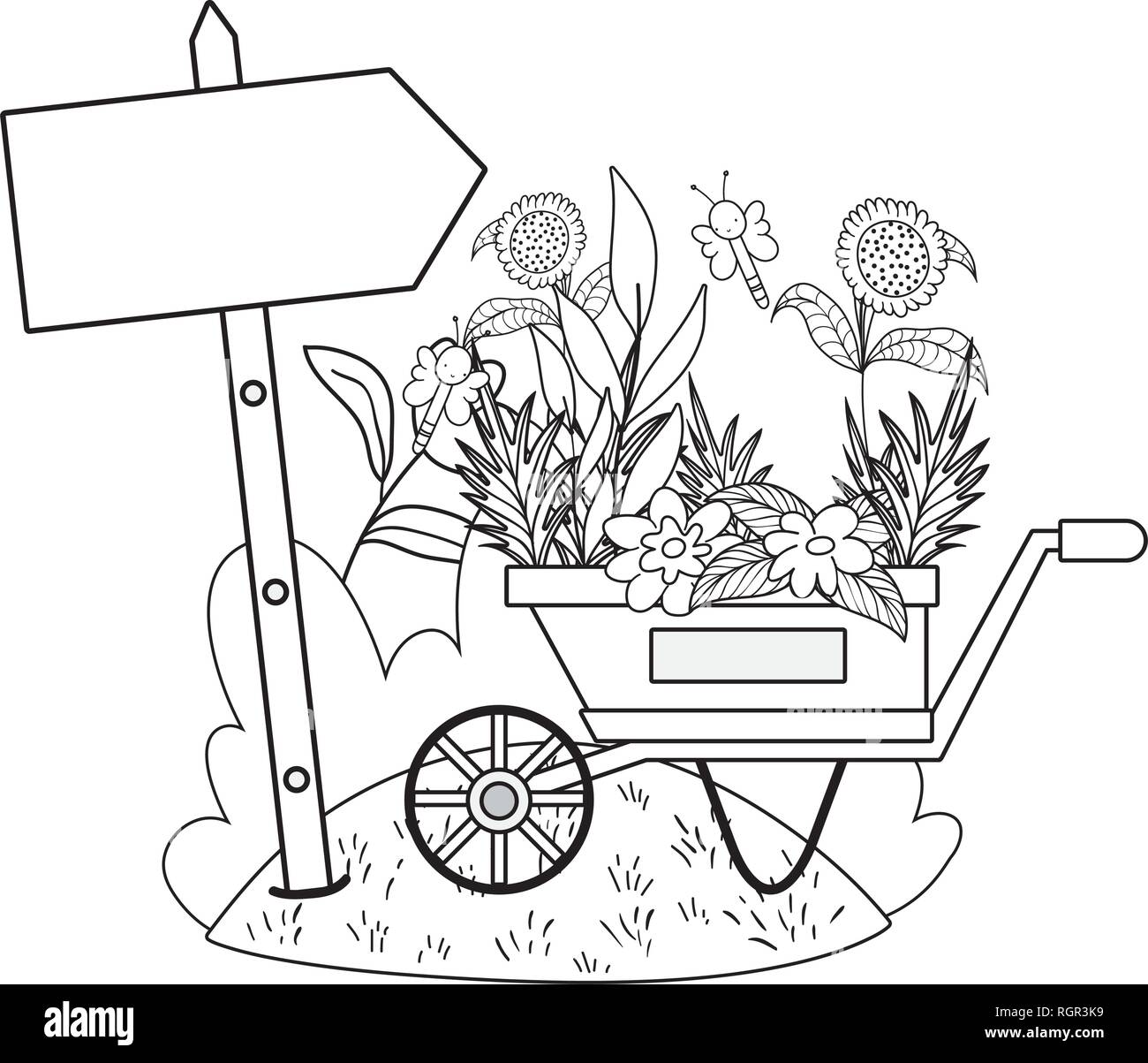 cute wheelbarrow gardening with flowers garden Stock Vector Image & Art ...