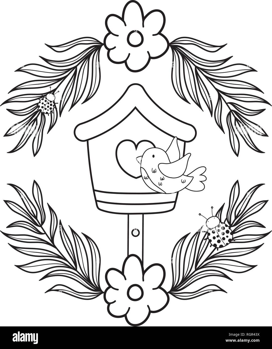 cute and little bird flying with birdhouse Stock Vector Image & Art Alamy