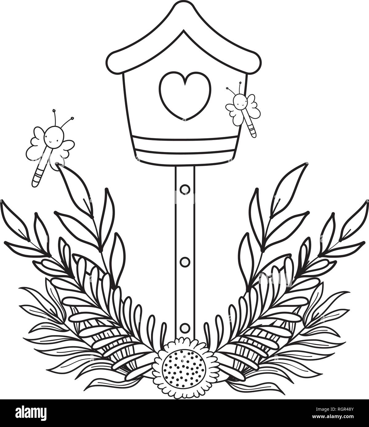 cute birdhouse wooden with garden scene Stock Vector Image & Art - Alamy