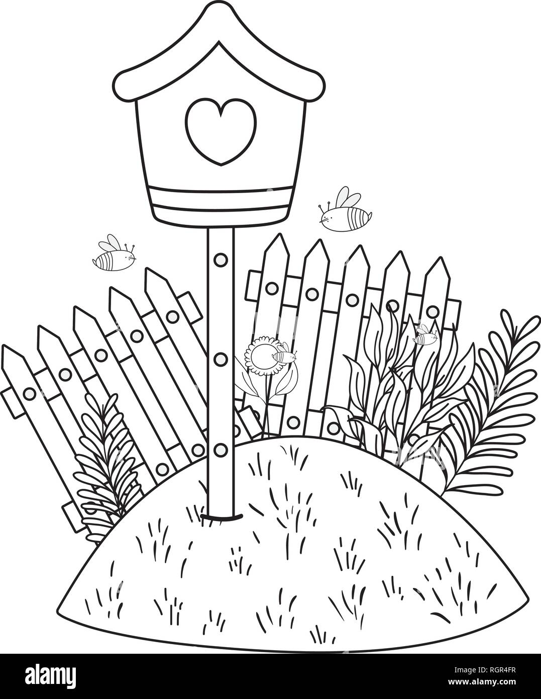 cute birdhouse wooden with garden scene Stock Vector Image & Art - Alamy