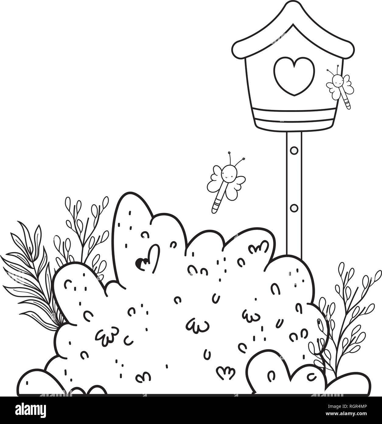 cute birdhouse wooden with garden scene Stock Vector Image & Art - Alamy
