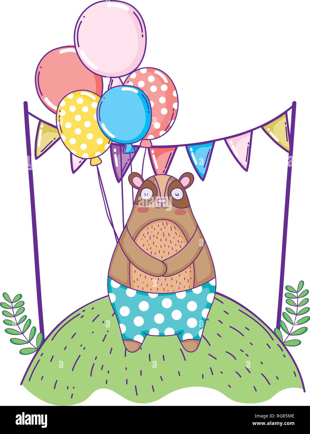 cute bear with balloons helium in the landscape Stock Vector Image