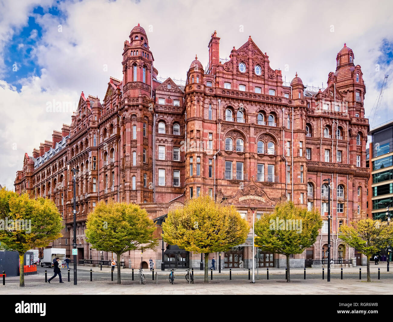2 November 2018: Manchester, UK -  The Midland Hotel, a historic railway hotel facing the now closed Manchester Central Station. Stock Photo