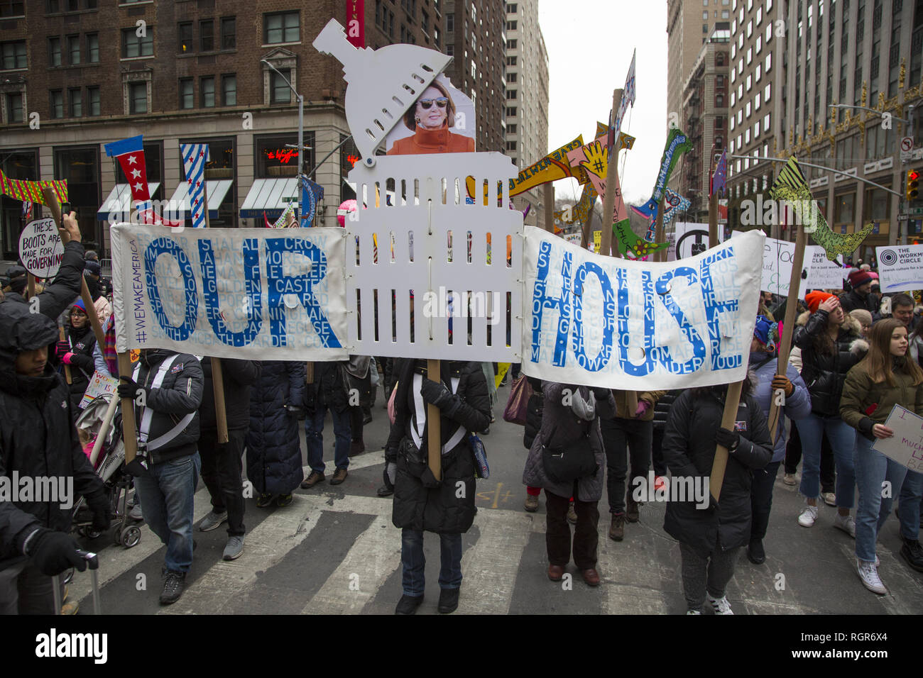 3rd annual Women's March in 2019 in New York City. Stock Photo