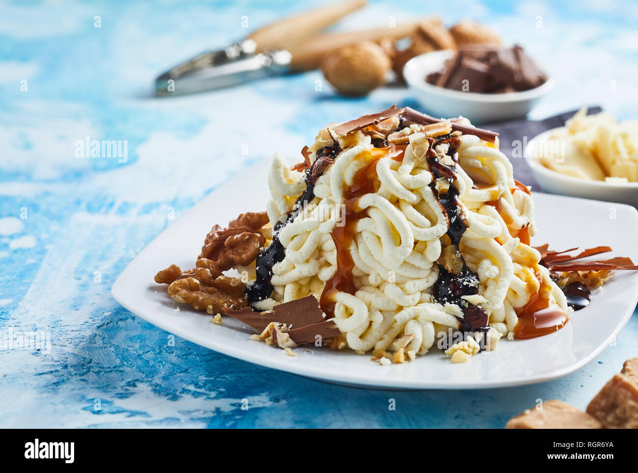 Spaghetti ice cream dessert with sweet caramel topping Stock Photo Alamy