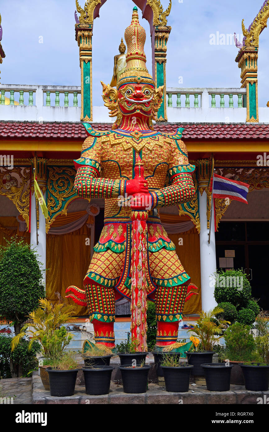 Goetzenstatue als Kaempfer, Tempel Wat Sri Sunthon, Phuket, Thailand Stock Photo