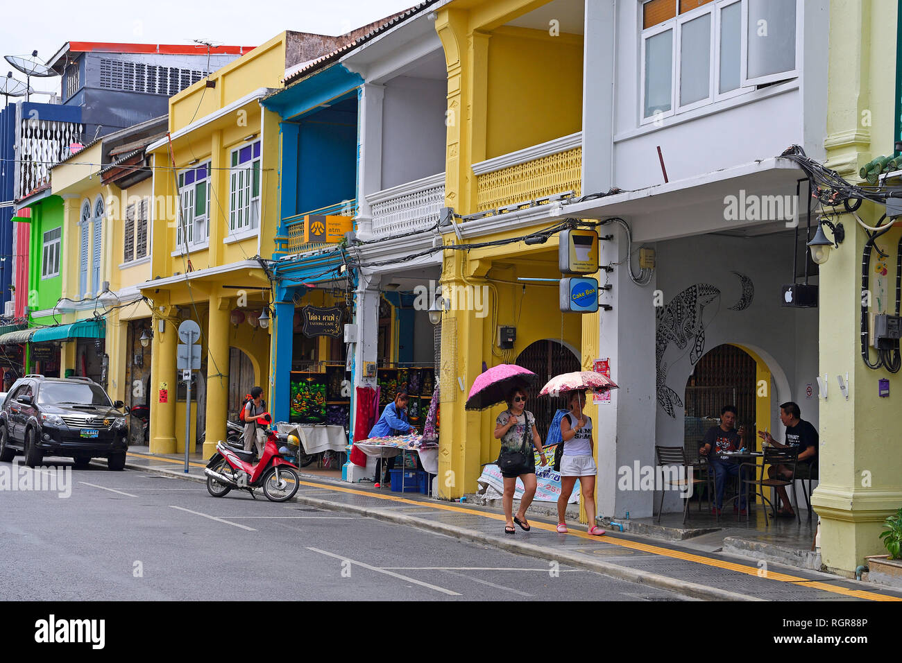 historische Haeuser, portugiesischer Stil, Phuket Town, Phuket, Thailand Stock Photo