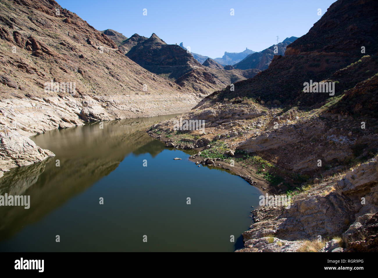 Reservoir view from top of Dam - Presa Del Parralillo, 53 m , Gran Canaria, Spain Stock Photo