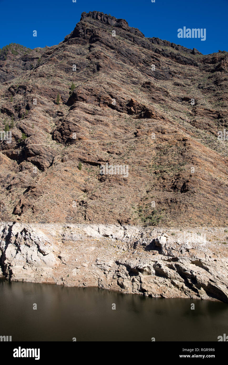 Water Reservoir Dam -  Presa Del Parralillo, 53 m , Gran Canaria, Spain Stock Photo