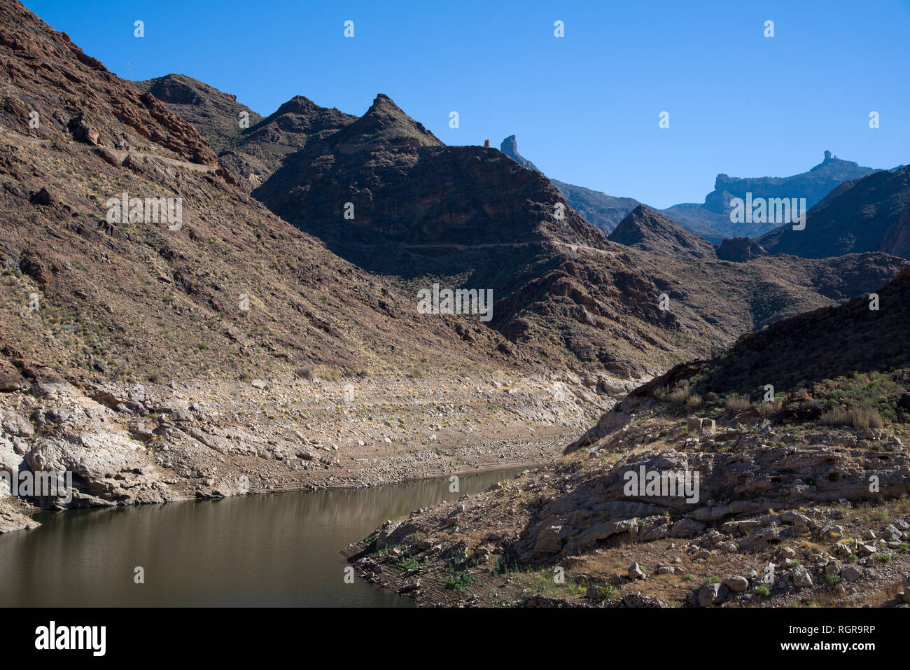 Water Reservoir near Dam- Presa Del Parralillo, 53 m , Gran Canaria, Spain Stock Photo