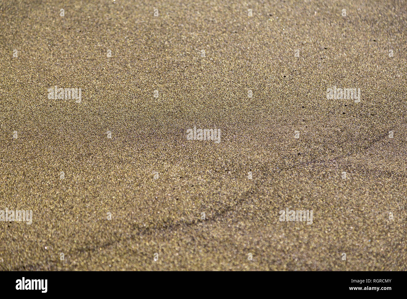Green and golden beach sand texture close-up from Papakolea Green Sand Beach. Stock Photo