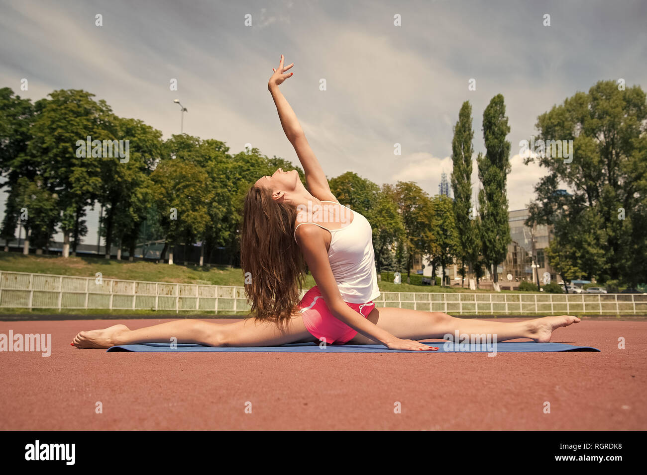 Sport And Yoga Woman Workout And Stretching Girl Sunny Outdoor