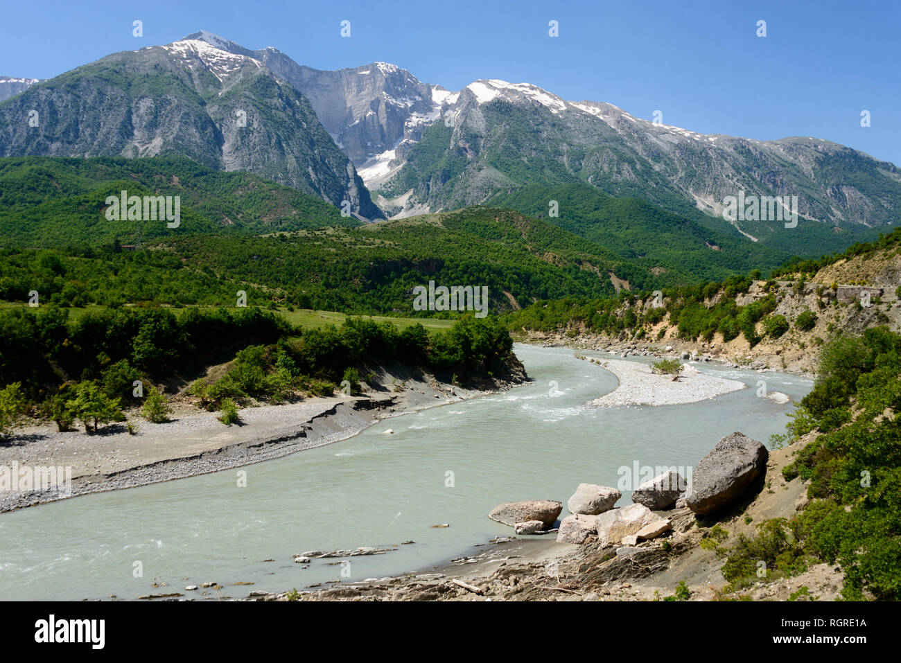 River Vjosa Near Stembec Sh75 Mountain Mali I Drites Mountains