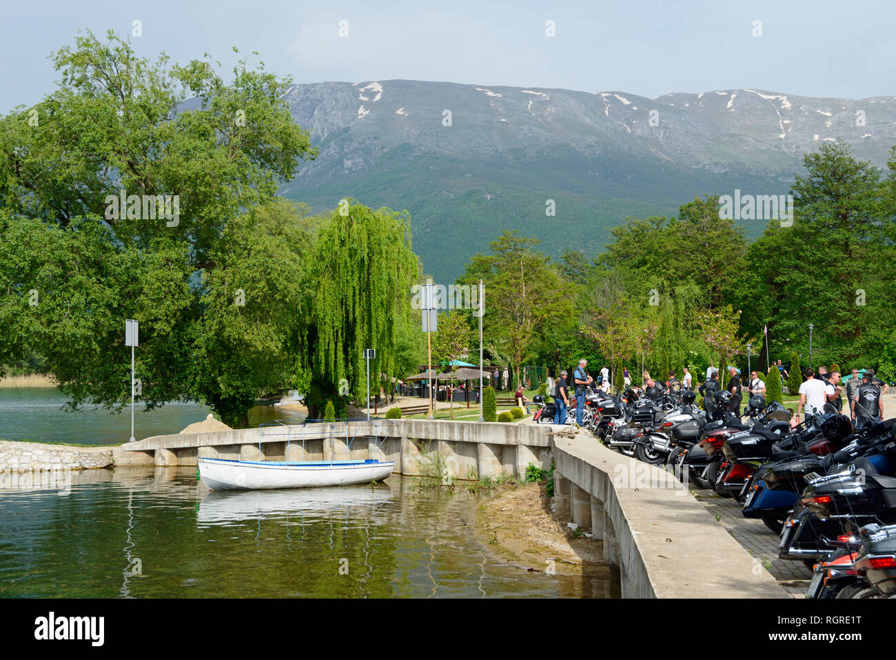 Motorcycle, Harley Davidson, Sveti Naum, Lake Ohrid, Macedonia Stock