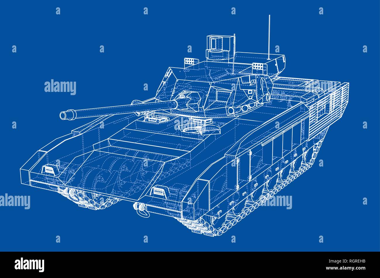 Blueprint of realistic tank Stock Vector