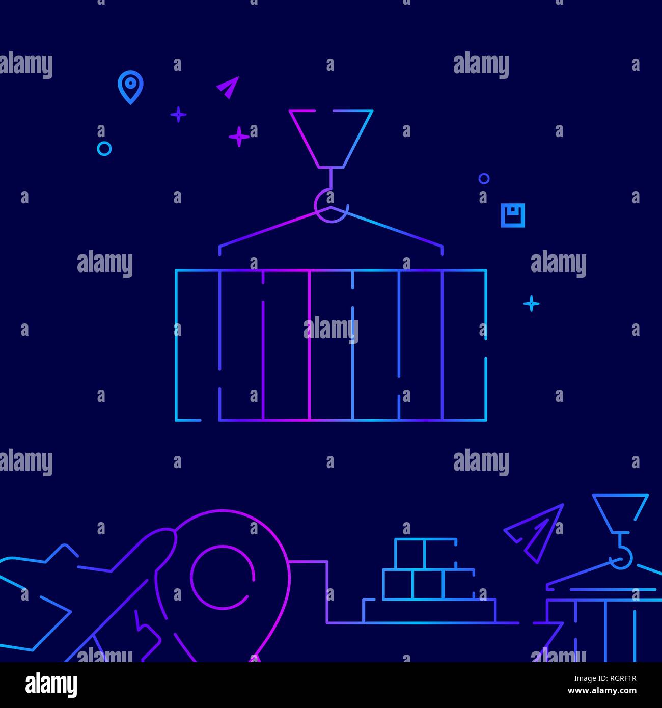 Cargo Container Loading Vector Line Icon. Crane Gradient Symbol ...