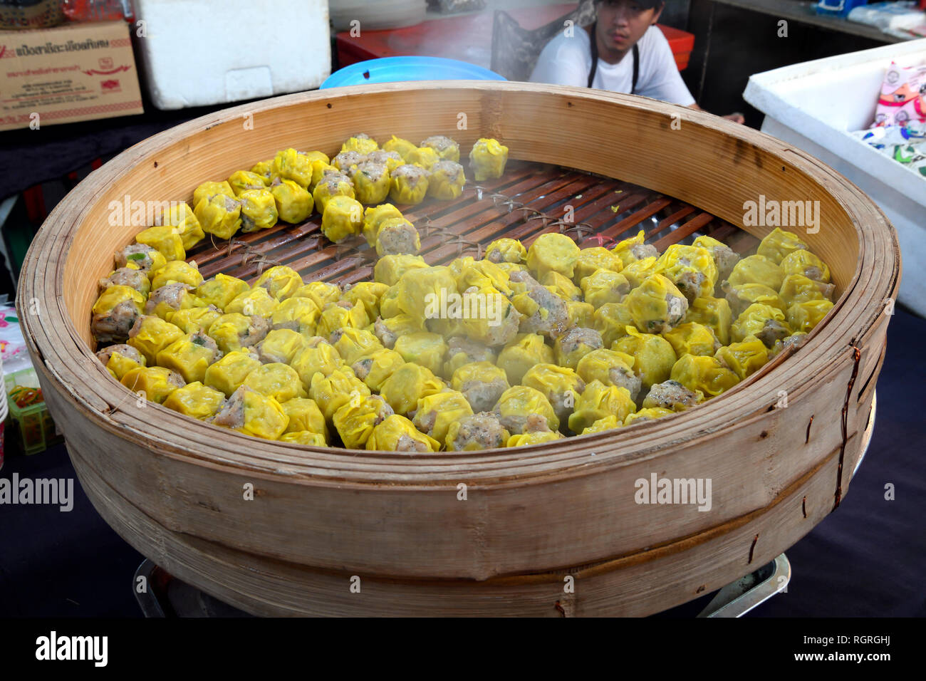 Dim Sum, Dumplings, Naka Weekend Market, Phuket, Thailand Stock Photo