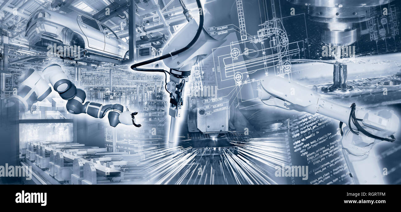 Industry 4.0 with computer-aided production and a high degree of automation Stock Photo