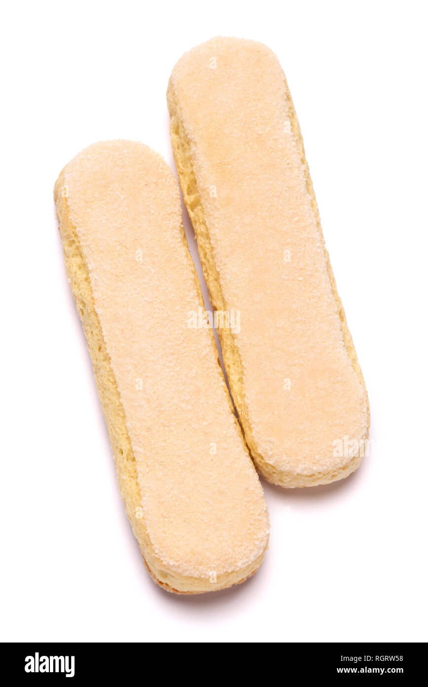 Traditional Italian Savoiardi ladyfingers Biscuits on White Background