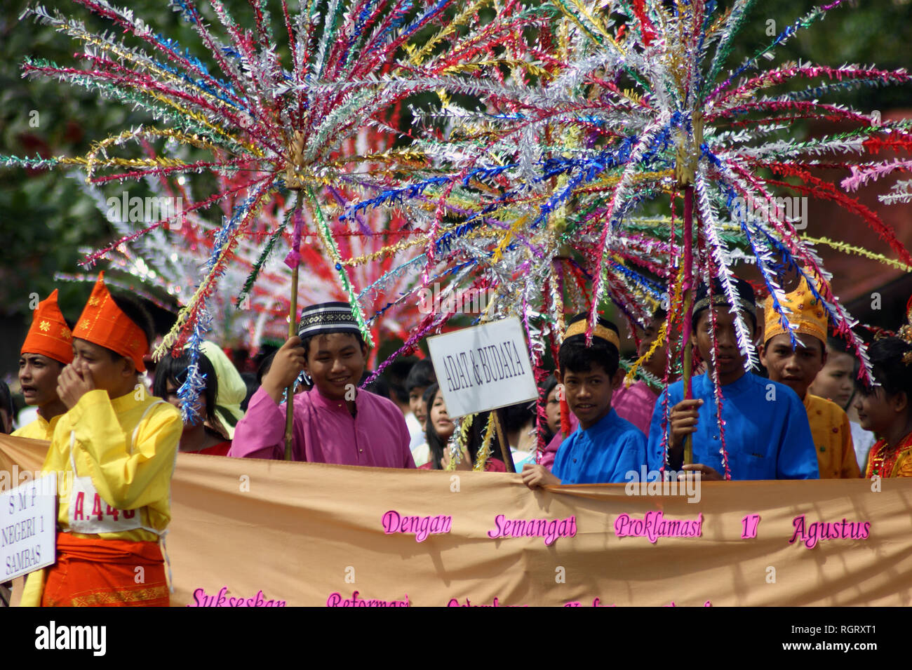 Children Carnaval Aniversary, Sambas, West Kalimantan, Indonesia Stock Photo