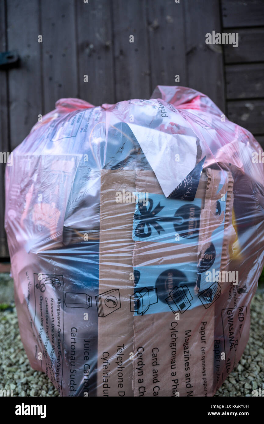 Recyclable household paper waste awaiting collection. Stock Photo