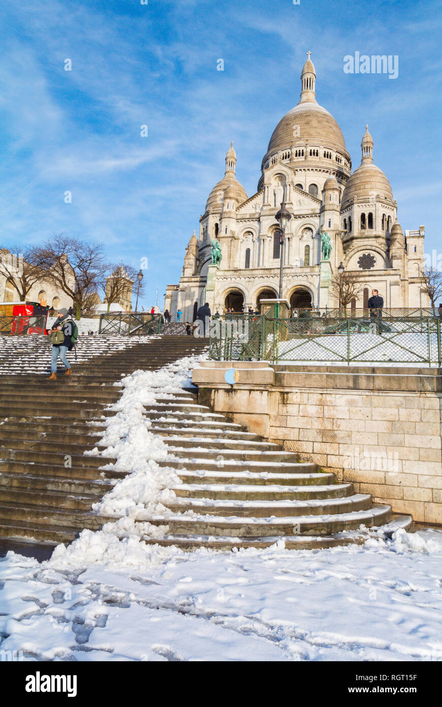 Basilica Sacre Coeur in Montmartre under snow, Paris, France Stock Photo