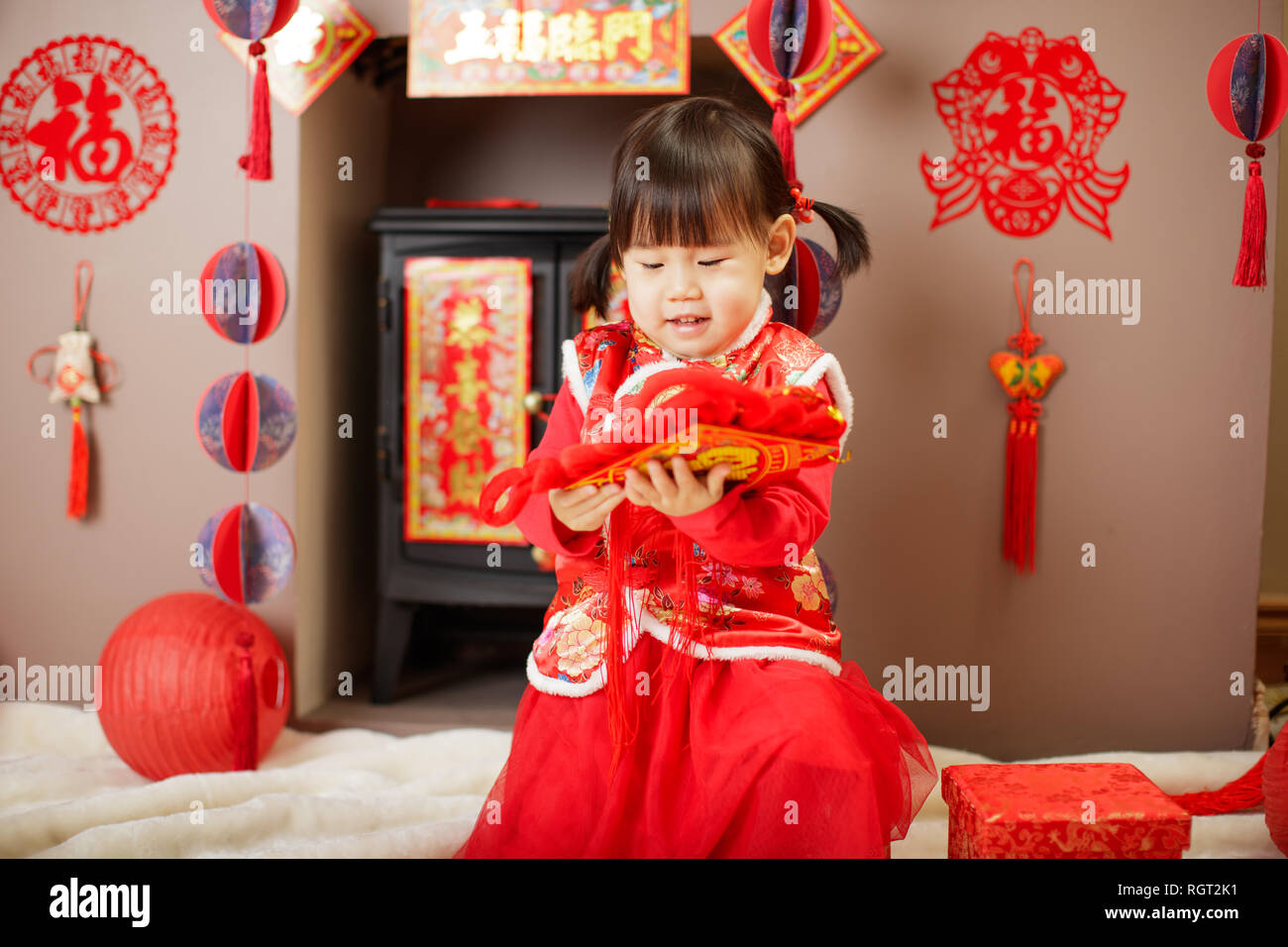Chinese baby girl traditional dressing up celebrate Chinese new year