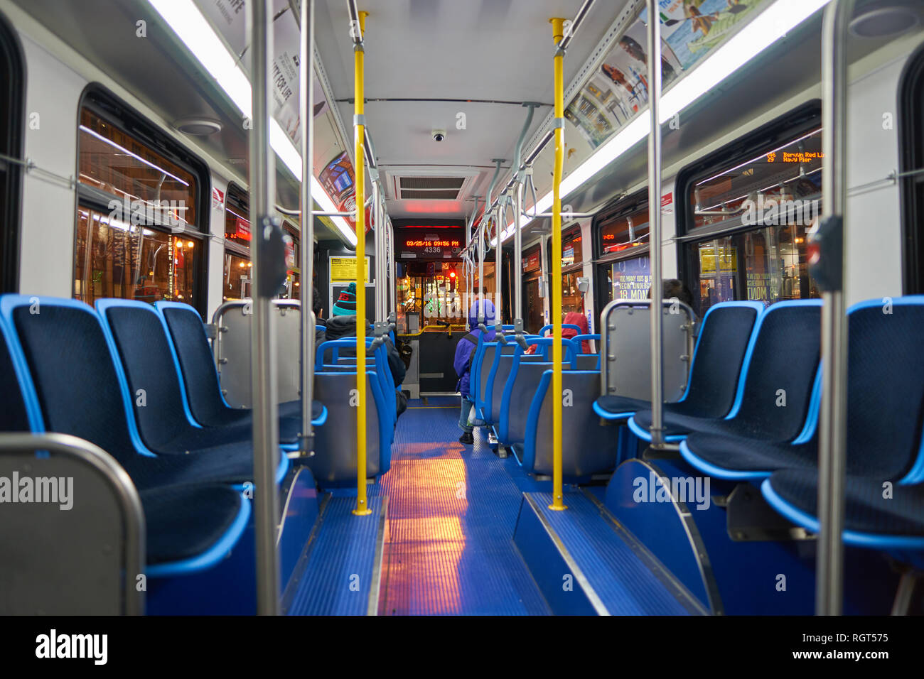 CHICAGO, IL - CIRCA MARCH, 2016: inside a bus in Chicago. Chicago is the third most populous city in the United States. Stock Photo