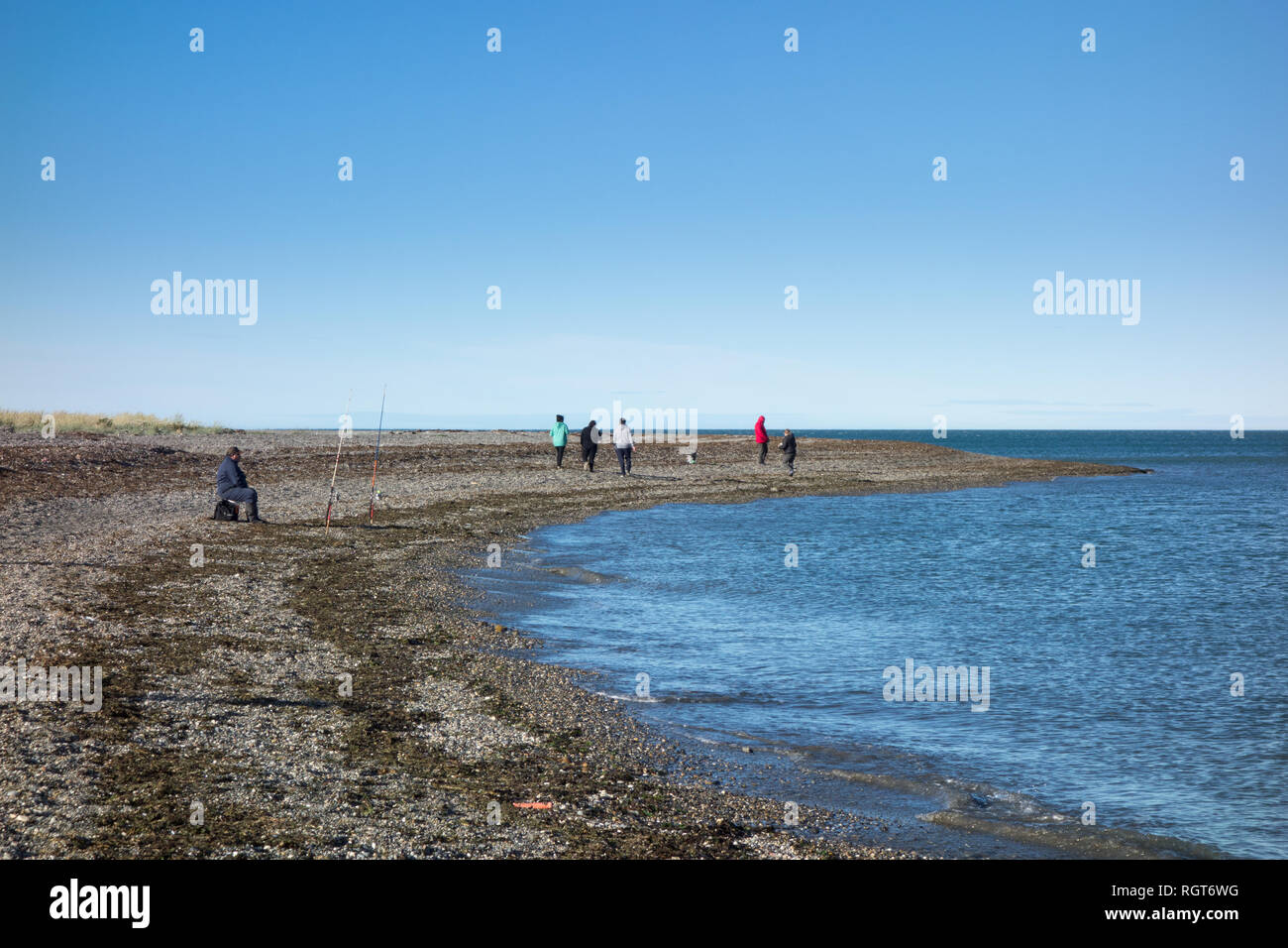 Seaside coast on a sunny, cold, windy day in Río Grande, Tierra del Fuego, Patagonia Argentina Stock Photo