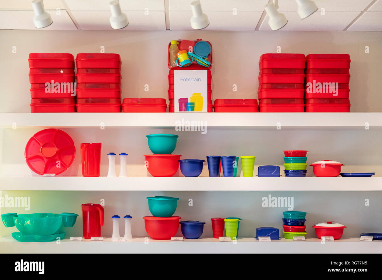 Tupperware storage products on display at the corporate ...