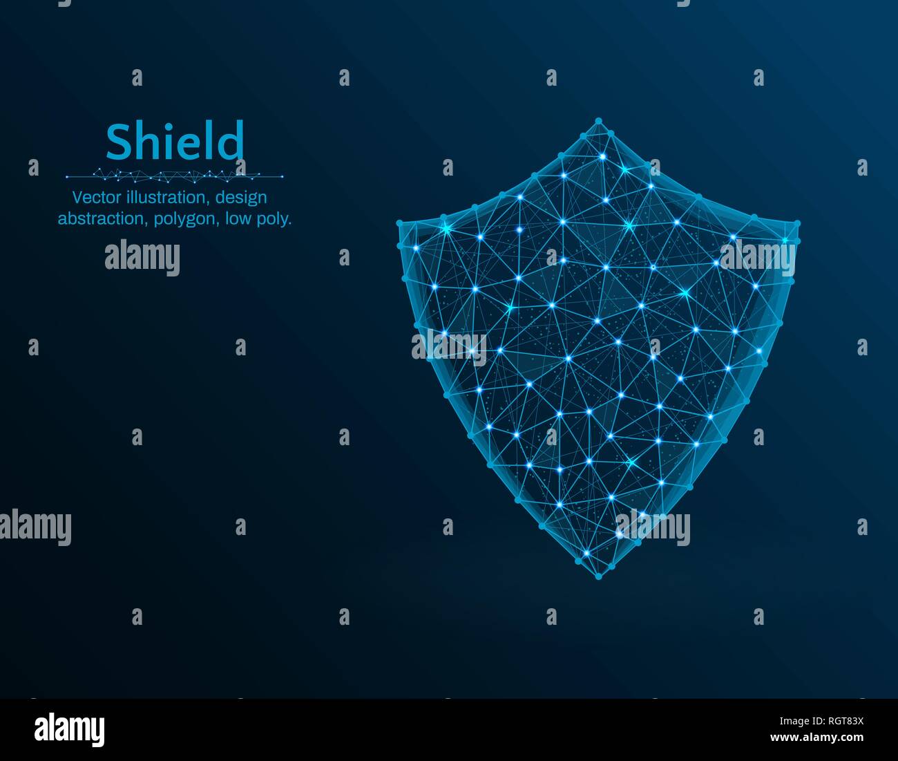 Shield vector low poly illustration, protection polygon icon on blue ...