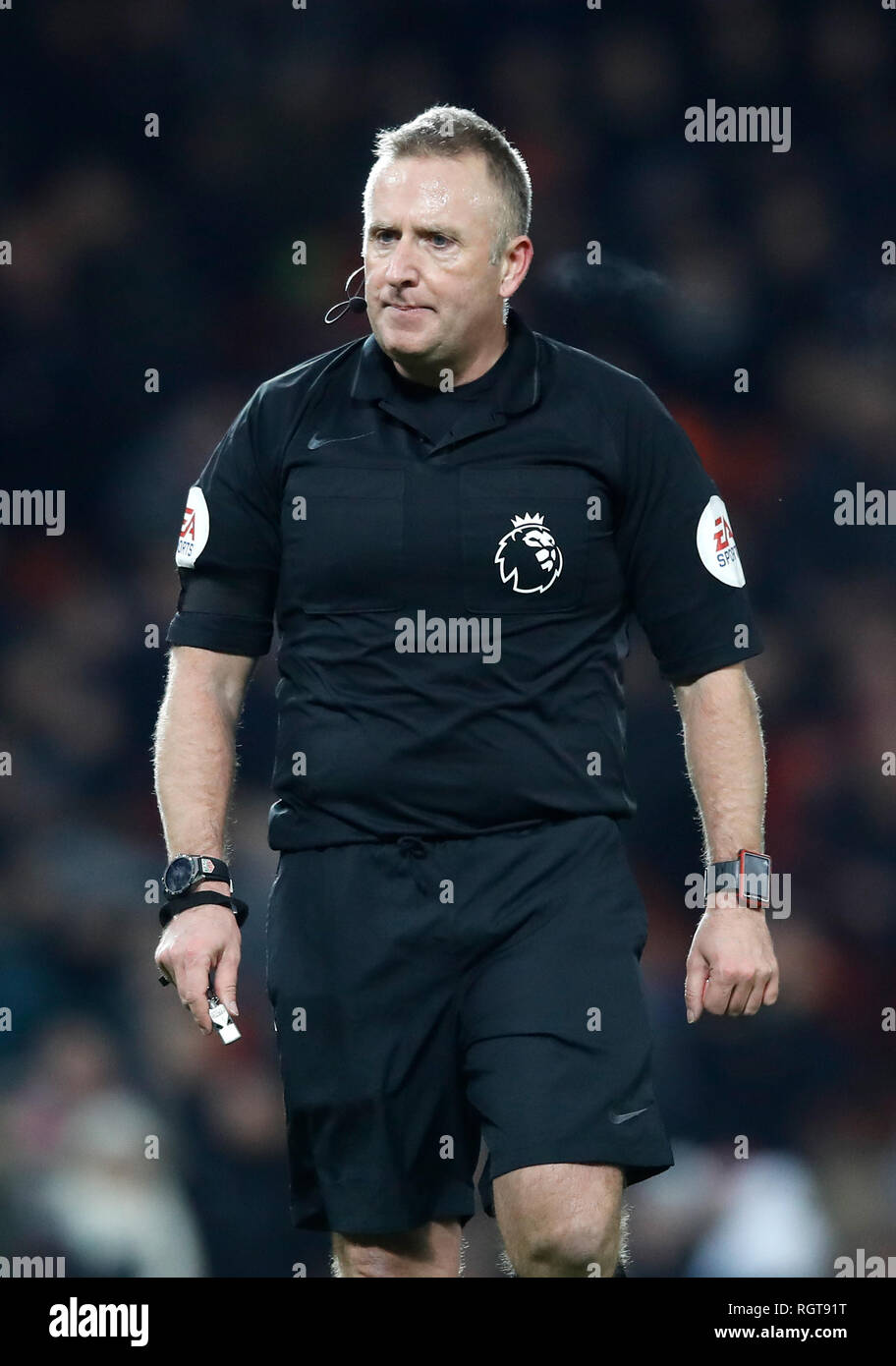 match referee jon moss during the premier league match at old trafford manchester press association photo picture date tuesday january 29 2019 see pa story soccer man utd photo credit should read