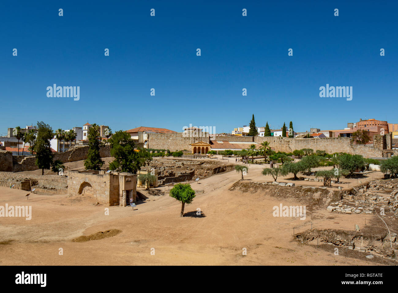 Merida, Badajoz, Spain; May 2015: ruins of Old Arab Alcazaba of Merida ...