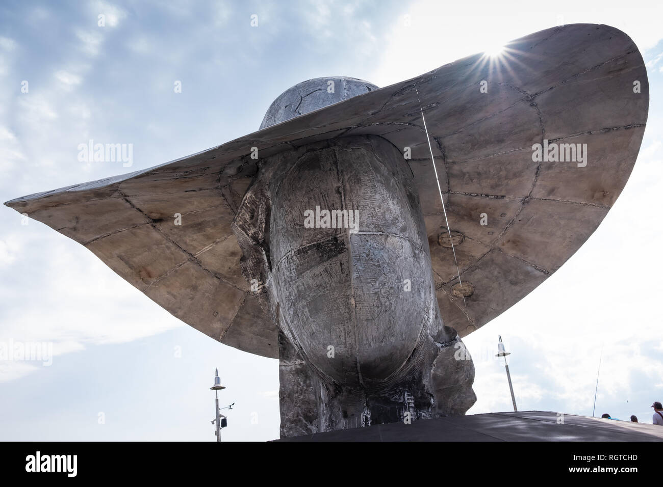 TONFANO, LUCCA, ITALY - AUGUST 13, 2018: Artist Manolo Valdés, a monumental work on the Tonfano pier: this is the 2015 aluminum sculpture 'La pamela' Stock Photo