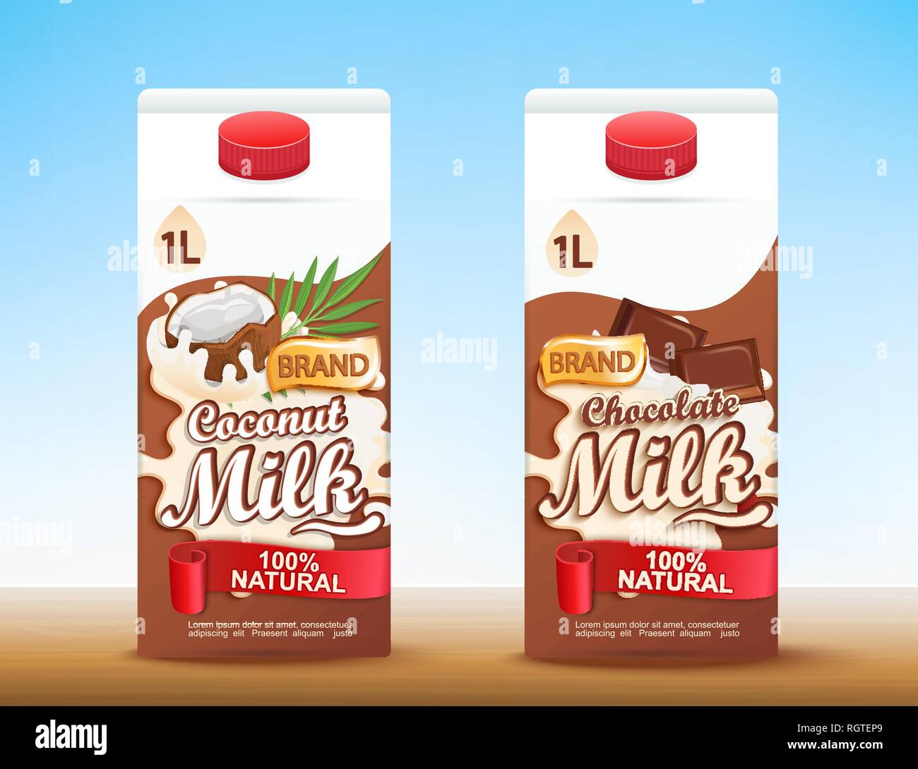 Set of 2 milk tetra packs with different tastes. Stock Vector