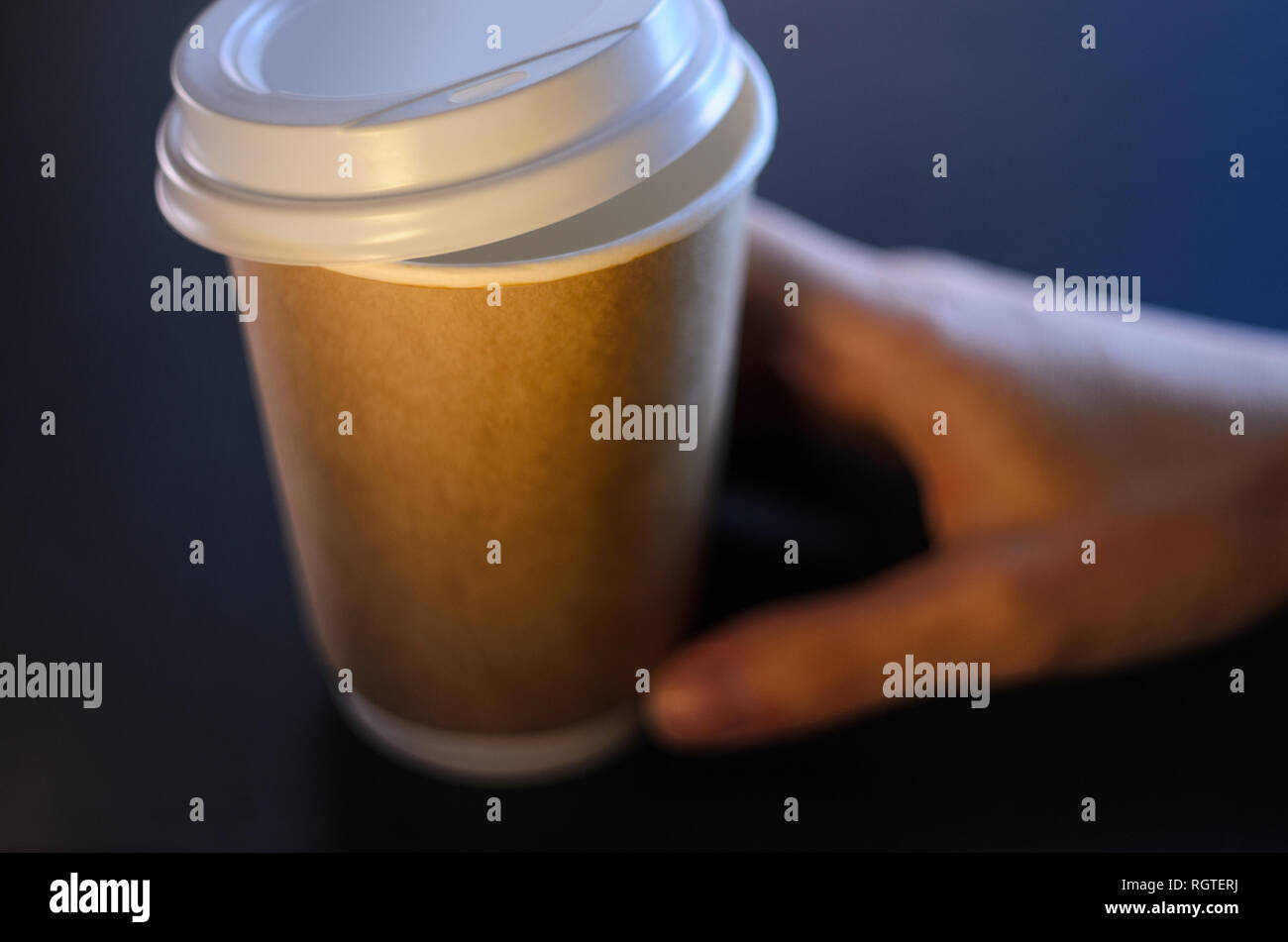 Barista serves a cup of coffee. Paper cup Plastic cap Coffee Barista ...