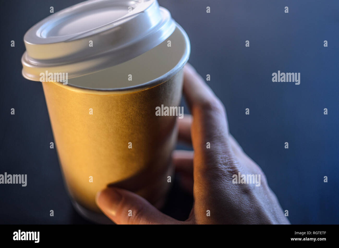 Barista serves a cup of coffee. Paper cup Plastic cap Coffee Barista ...
