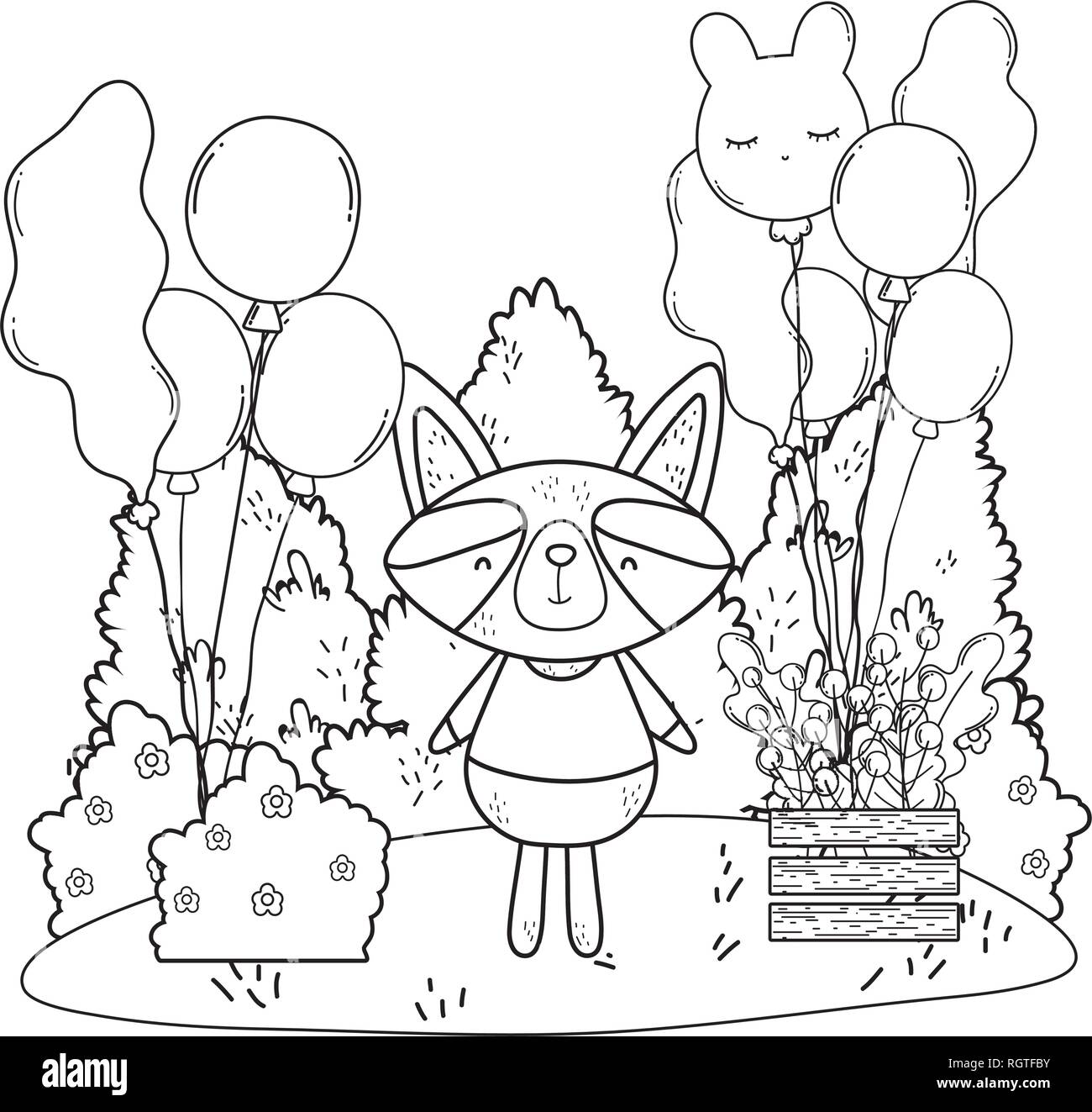 raccoon with balloons helium in the field Stock Vector Image & Art Alamy